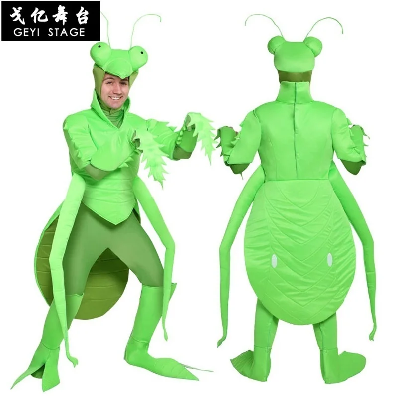 

Halloween Green Cricket Mantis Insect Costume With Legs Adult Men Costume Hot Cartoon Character Anime Cosplay Costumes Carnival