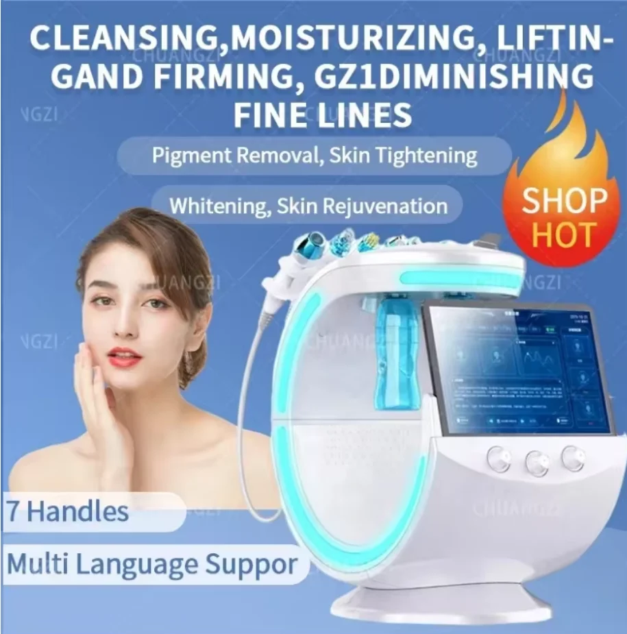 

New 7 In 1 Smart Facial Cleansing Skin Skin Is Tender Deep Pore Vacuum Hydra Lift Anti-aging Beauty Machine Ice Blue Salon Only