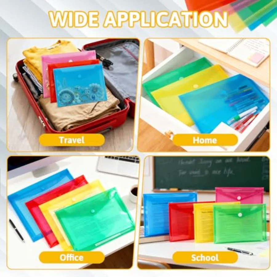 Buste in plastica trasparente Confezione da 5 buste in plastica poli con chiusura Formato lettera A4 Impermeabile riutilizzabile 5 Colo Ideale per Sch