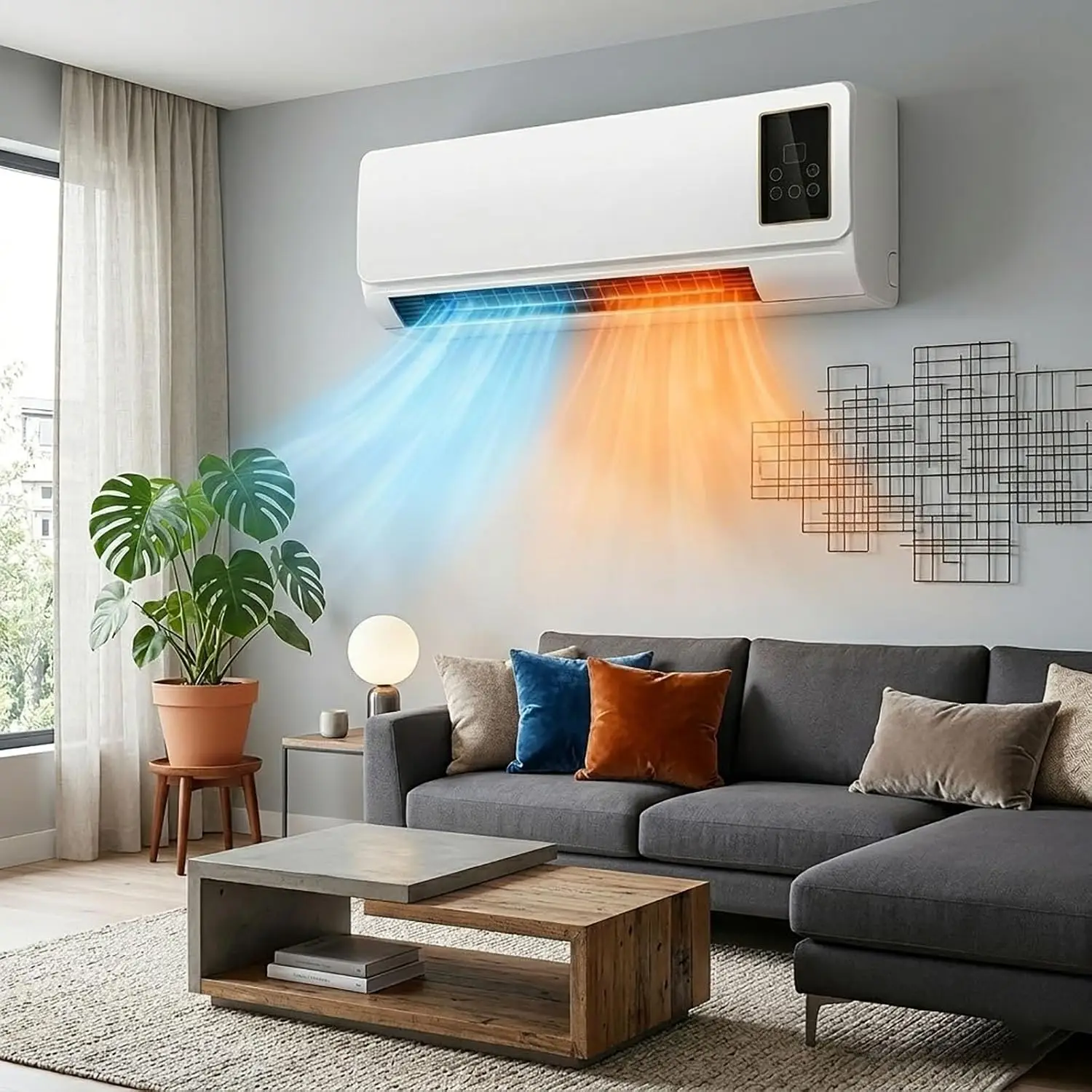 Mini Split AC/Heating System, Wall Air Conditioner No Window for Bedrooms, Quiet Ductless Wall AC Unit, Energy Saving Small Air Conditioner for Home Indoor Cooling and Heating Supply(White)
