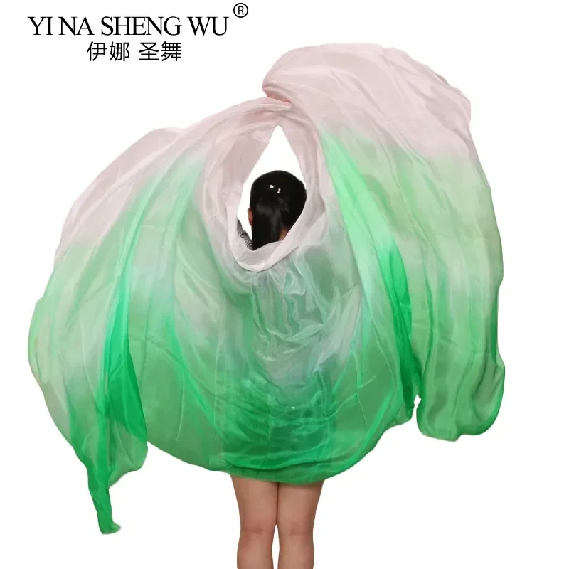 100% الحرير الرقص الشرقي الحجاب 5 مللي متر/8 مللي متر 250/270*114 سم التدرج الألوان الأخضر + الضوء الأخضر + الأبيض اليد مصبوغ الرقص الحرير الحجاب حسب الطلب #1