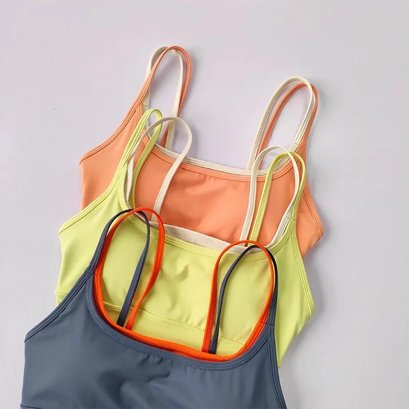 Sommer-Yoga-Sport-BH für Damen, Farbblockierung, stoßdämpfende, geraffte Brustgurte, schnell trocknende Anti-Durchhang-Weste – Detail 10