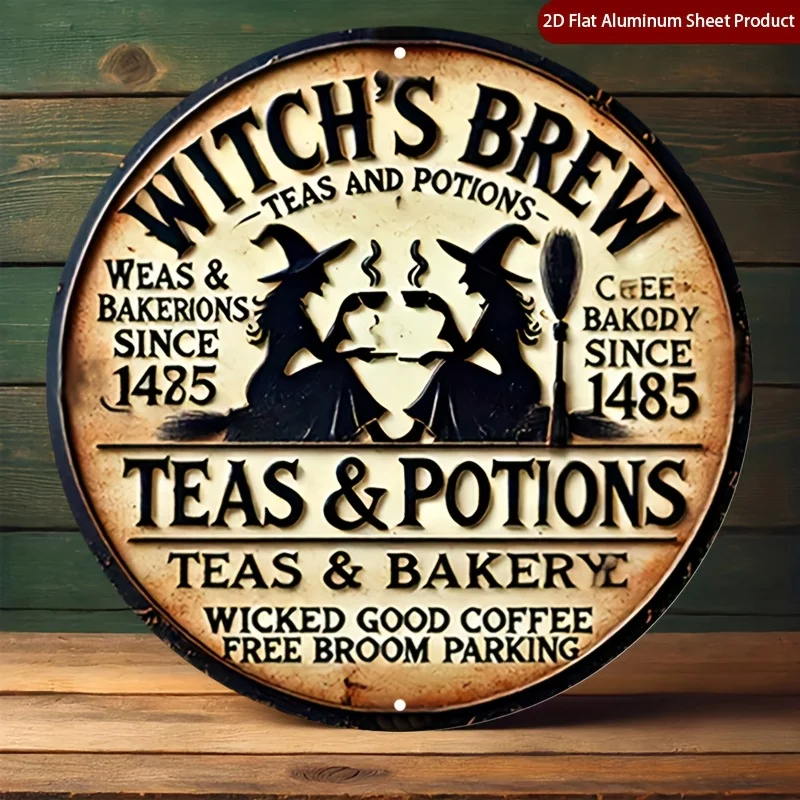 CIFBUY Retro Witch Brew Coffee Aluminum Wall Art Waterproof Decor for Home Bar Garage Porch Garden