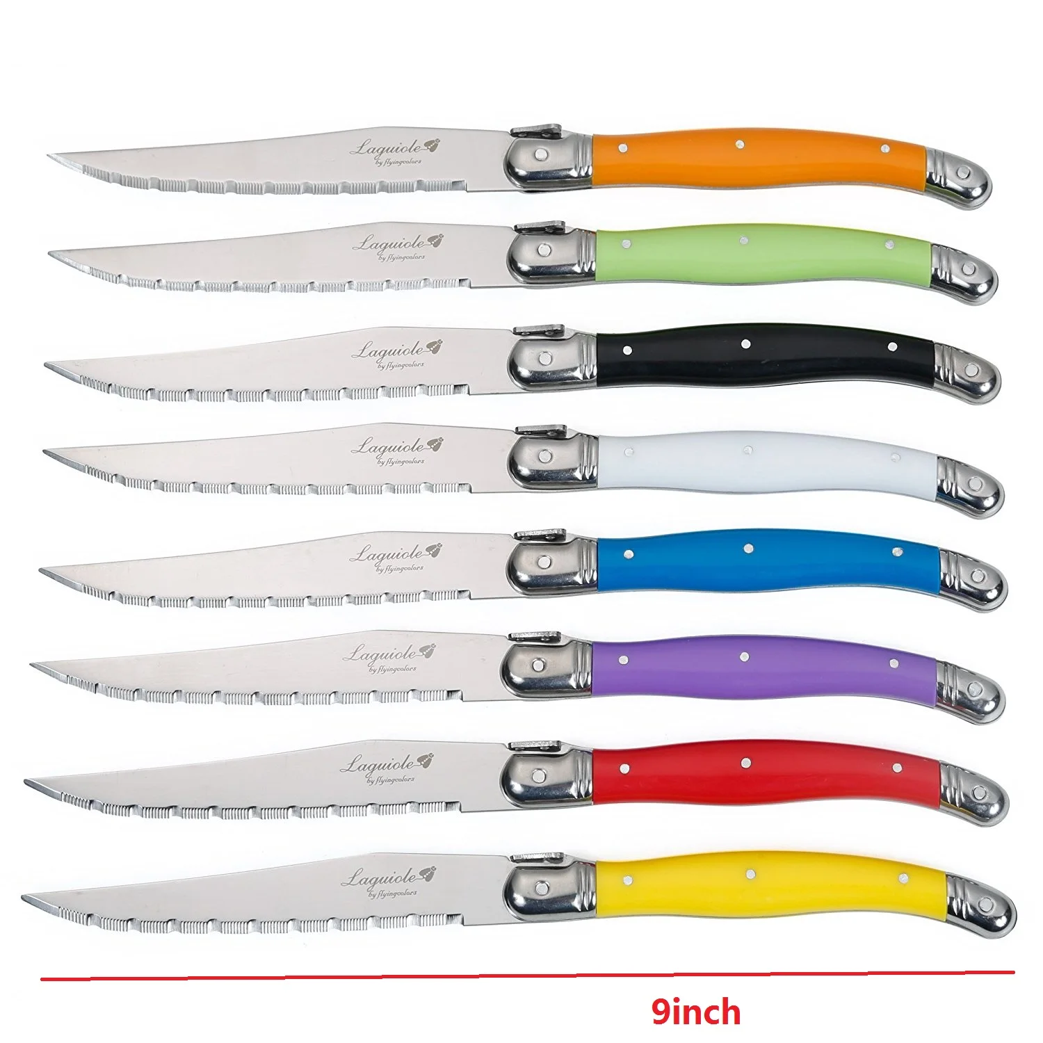 6-8pcs Laguiole Steak Knives Rainbow Dinner Table Knife Stainless Steel Multi color Plastic Handle Dinner Knifes set Xmas Gift