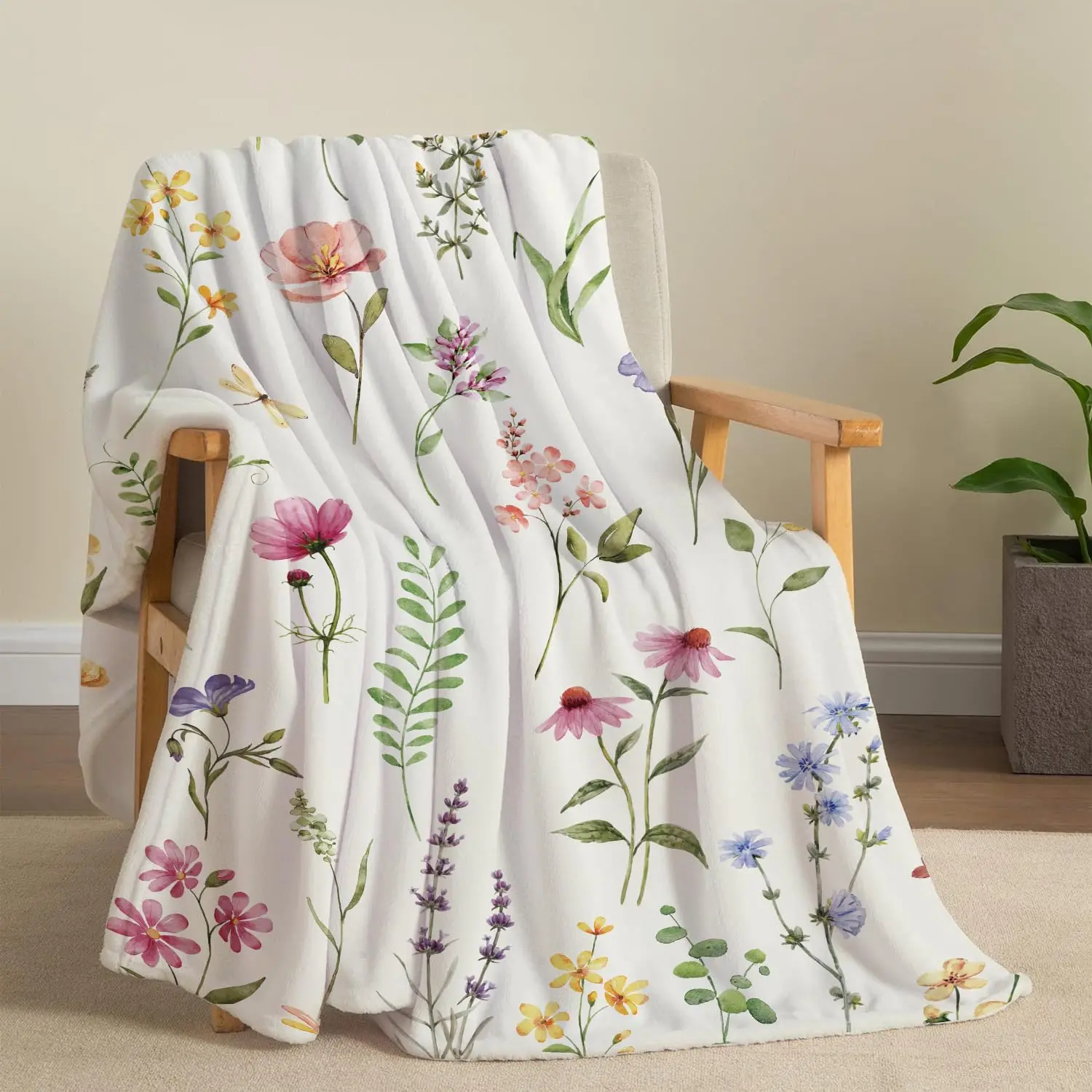 Throw Blanket Watercolor Hummingbird Wisteria Flower Soft Cozy Bed Couch Blankets Luxury Spring Room Decor Cute Blanket