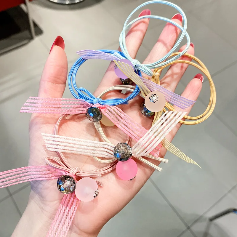 

2pcs/ New Striped Streamer Scrunchie Forest candy-colored headband, women's Tie ponytail, Ball head, Rubber Band Headband