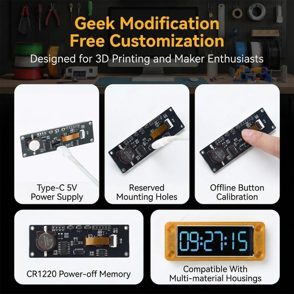DC5V Electronic Flip Clock Module DIY Mainboard Large Split Flip Digital Screen Type C 6 Display Modes Silent Timekeeping Clock