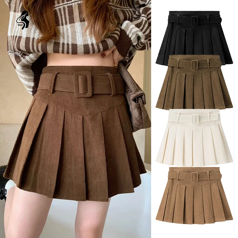 

Женская короткая юбка с украшением в поясе, плиссированная мини-юбка, повседневная и модная юбка для весенней и летней повседневной одежды