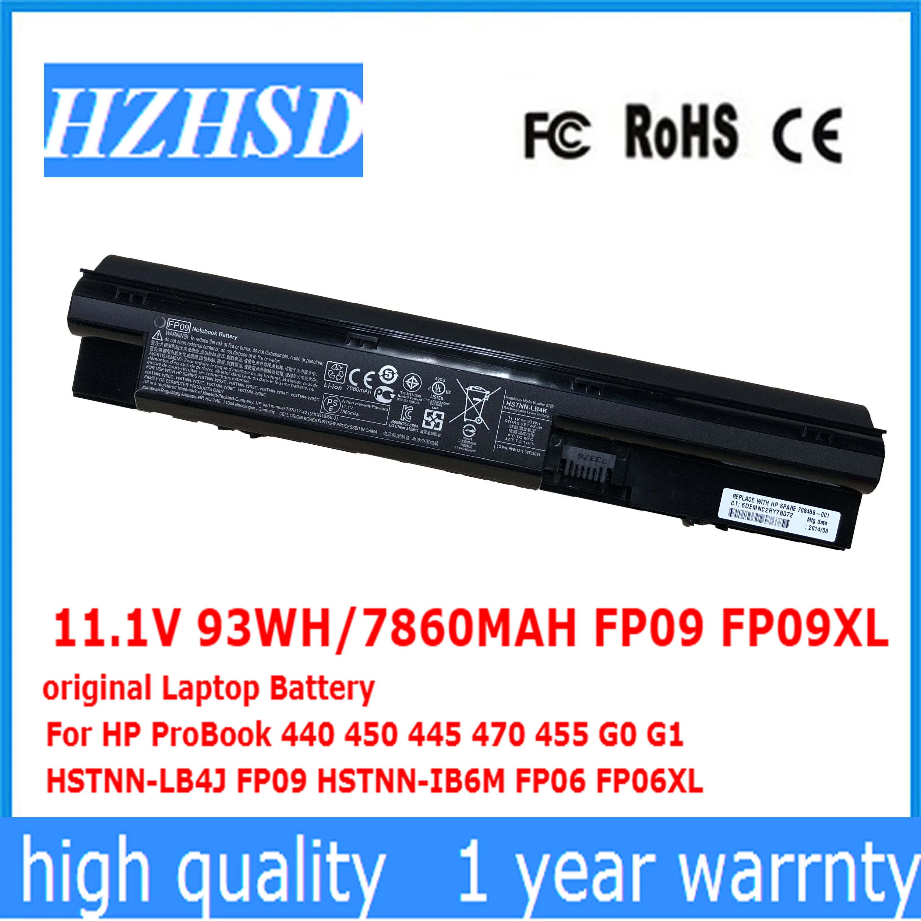 11.1V 93WH/7860MAH FP09 FP09XL original Laptop Battery  For HP ProBook 440 450 445 470 455 G0 G1  HSTNN-LB4J FP06 HSTNN-IB6M