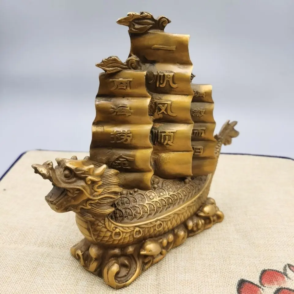 Copper Lucky Dragon Turtle sailing boat Statue boat ship Statue Office Home Decor Gift for Desk Ornament