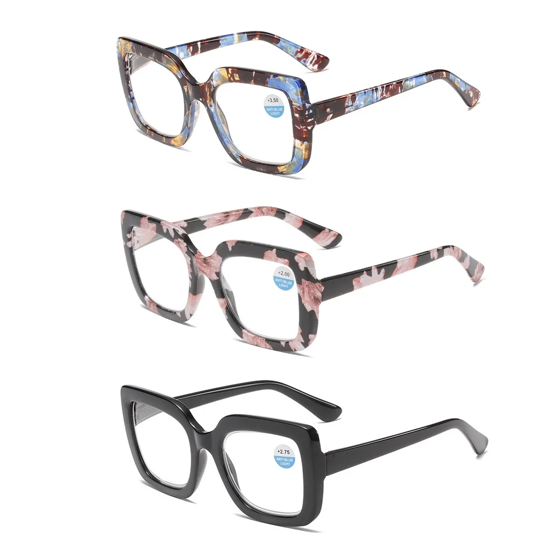 

HEORHIYEE Fashion Square Reading Glasses for Men Women Large Frame Presbyopia Eyeglasses High-definition Eyewear Diopter +1~+4