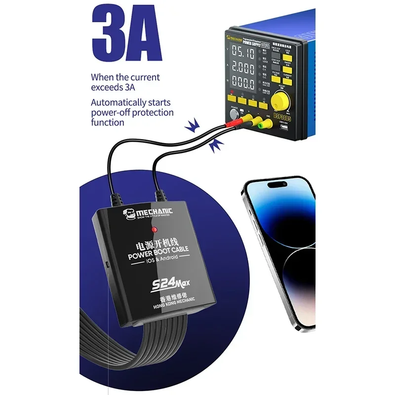 Kabel Power Boot MECHANIC S24 MAX, untuk IP 5S-15 Pro Max Android Samsung Huawei OPPO Xiaomi garis uji panduan ponsel