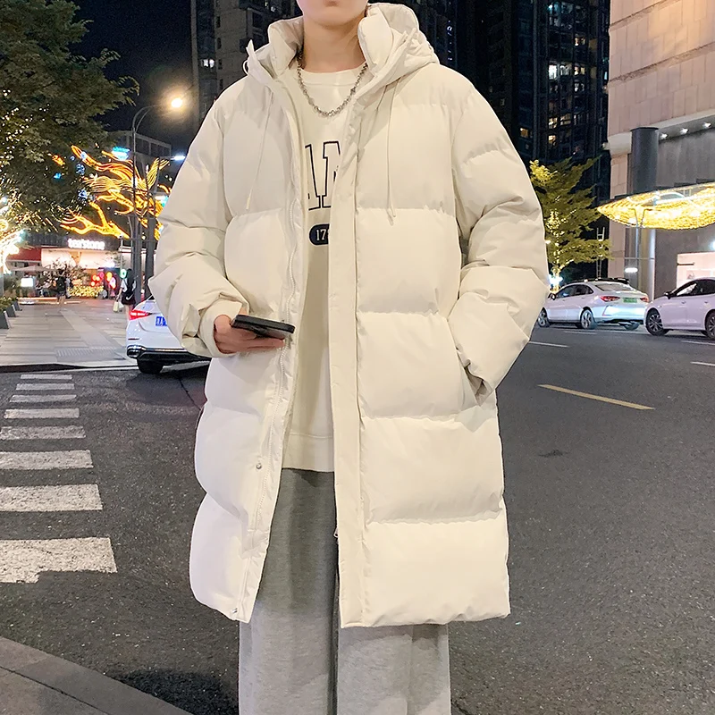 

Thiened down Cotton Jaet Men's Mid-Length Youth Winter Coat Warm Stand Fit Polyester Fiber Hooded Zipper Closure Pure ...