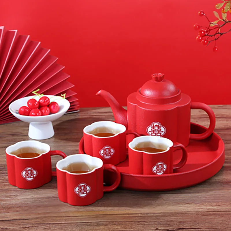 

Double Happiness Red Ceramic Tea Infuser, Chinese Home Porcelain Teapot, Tea Cup, Luxury Gift, Wedding Gift