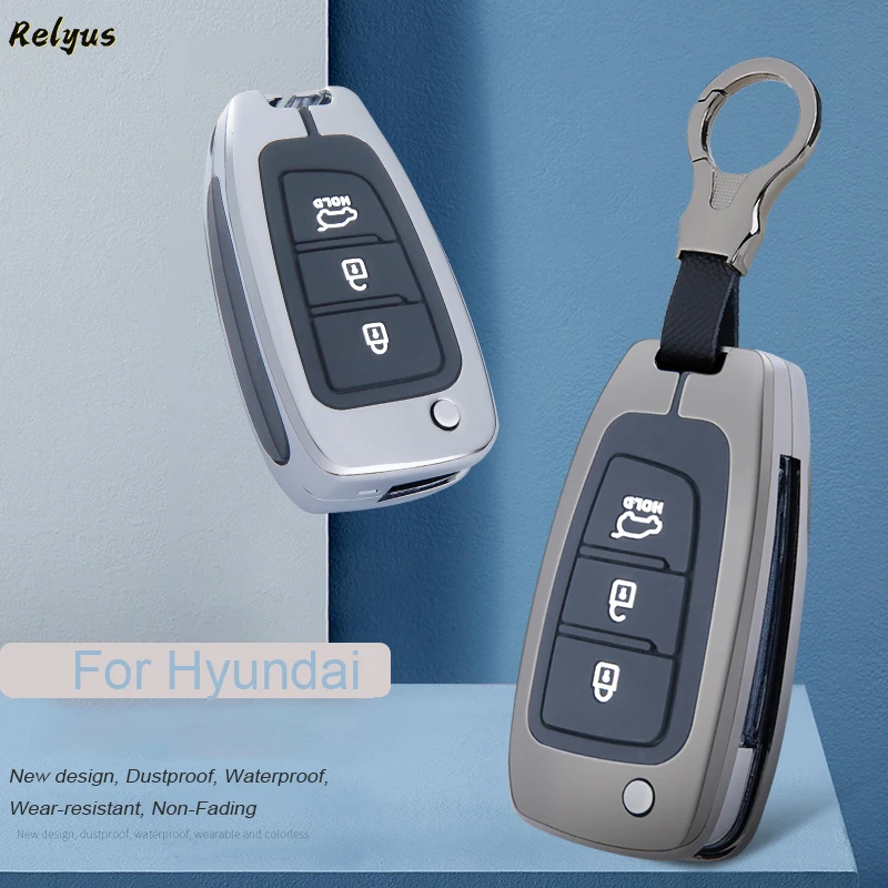 Metal Car Flip Key Case Cover Fob For Hyundai Elantra Solaris Tucson i30 i35 i40 KONA Genesis Soanta Fe Azera Accessories