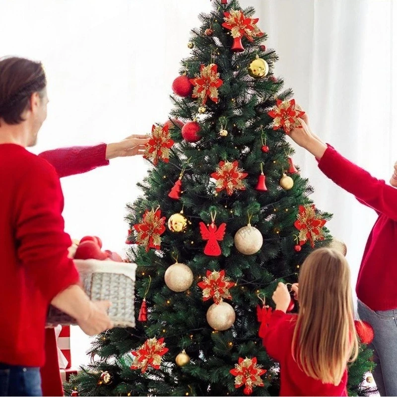 

14cm Gold Glitter Christmas Flower Artificial Xmas Decor for Tree Wreath Ornaments