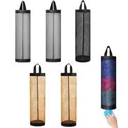 Sundries Bag Storage Wall Mount Mesh Plastic Bags Dispenser Hanging Reused Storage Pouch Trash Bags Kitchen Garbage Org