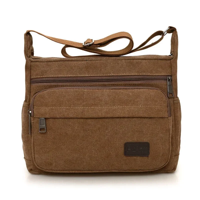 Men's Canvas Crossbody Bag Large Capacity Multifunctional Shoulder Bag Fashion Business Messenger Bag with Multi-Pockets