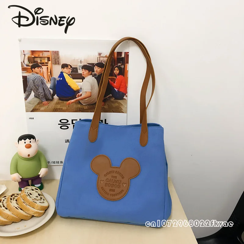 Disney-bolsa de ombro mickey feminina, monocromática, desenho animado, grande capacidade, compras, bolsa elegante, alta qualidade, nova