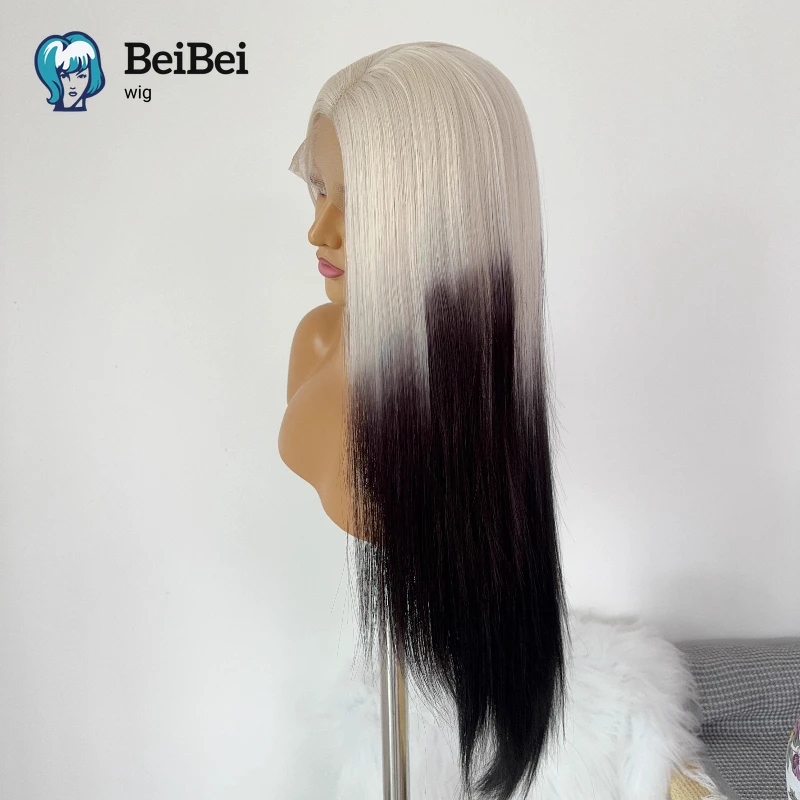 Ombre Black and White Wig for Black Women Synthetic Lace Wig 26 Inch Long Straight 13*4 Lace Front Wigs for Cosplay  Daily Use