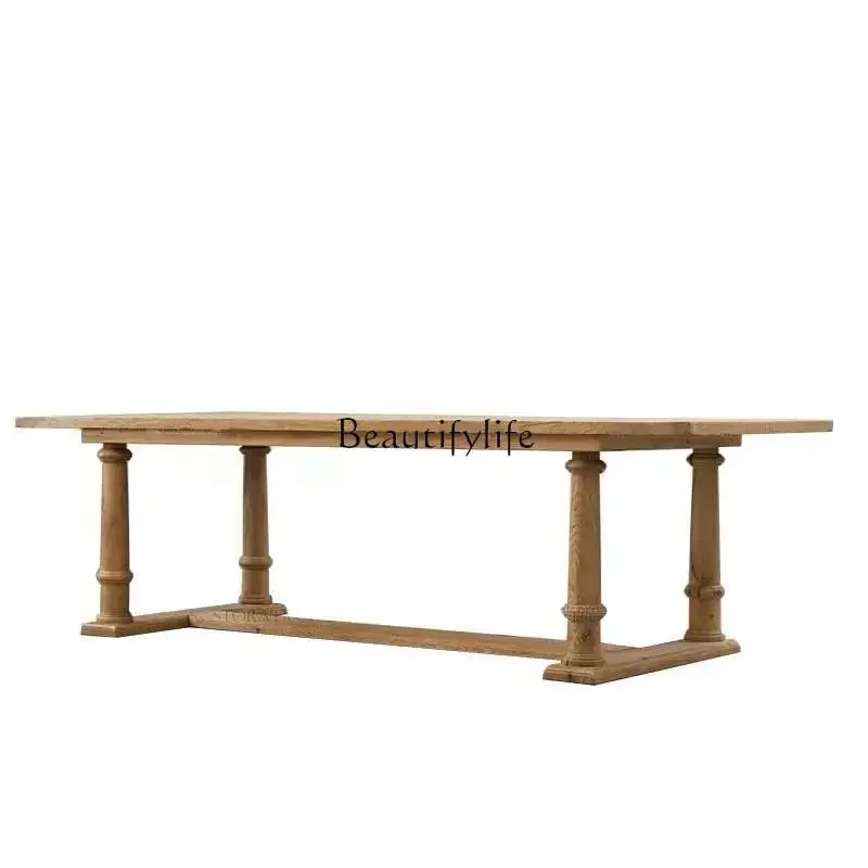 

08 French rural all-solid wood retro dining table American light luxury old simple workbench