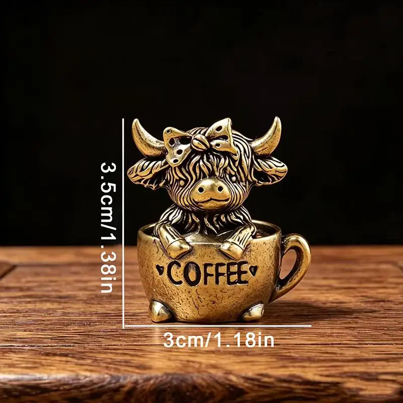 Vintage Brass Highland Cow Figurine Mini Bull Statue Fengshui Lucky Decor Desk Ornament For Home Office Creative Gifts