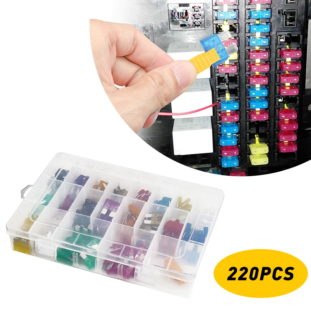 220Pcs Car Fuse Assortment Set Profile Profile Middle Size Blade Type Fuse Auto Car Truck of Xenon Piece Light With Storage Case