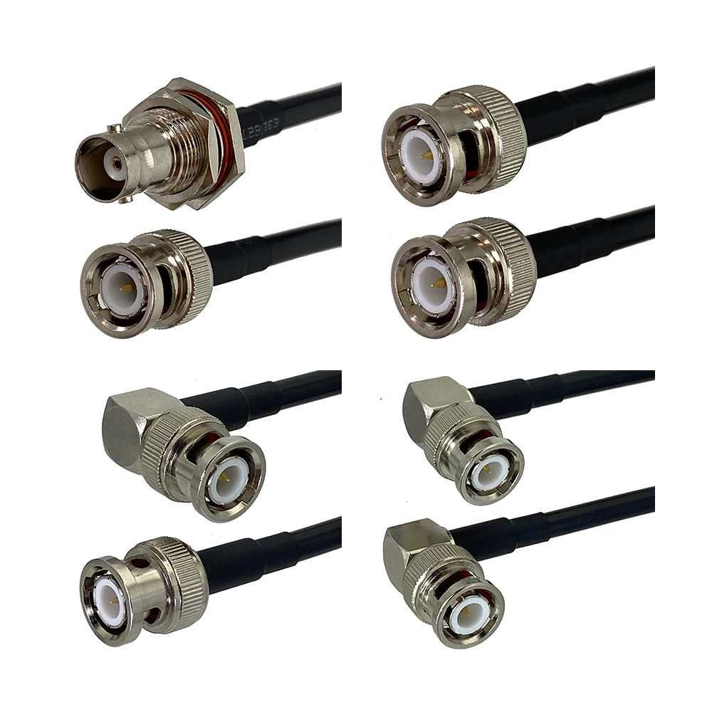 RG58 BNC إلى BNC ذكر التوصيل والإناث جاك الجوز الحاجز موصل RF محوري البلوز ضفيرة سلك كابل محطات 6 بوصة ~ 20 متر