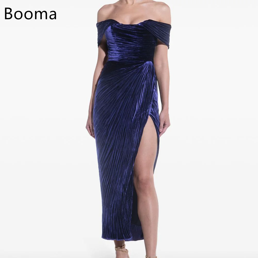 

Booma Simple Velvet Mermaid Side Split Off The Shoulder Dresses Formal Party Gowns for Women Prom Gown Customize