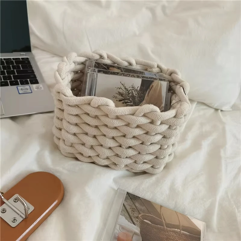 

Cutelife Nordic Cotton Rope Woven Small Storage Basket White Kitchen Folding Picnic Baskets Home Decorative Toy Organizer Basket
