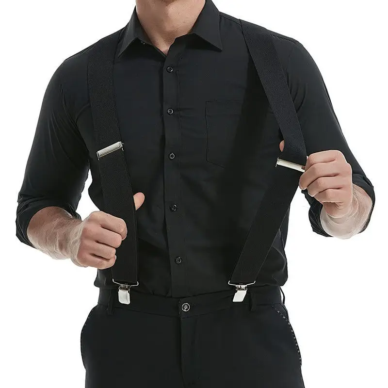 Heavy Duty Big Size Work Suspenders for Men 5cm/2 Inch Wide X Back with 4 Strong Clips Adjustable Elastic Trouser Braces Straps