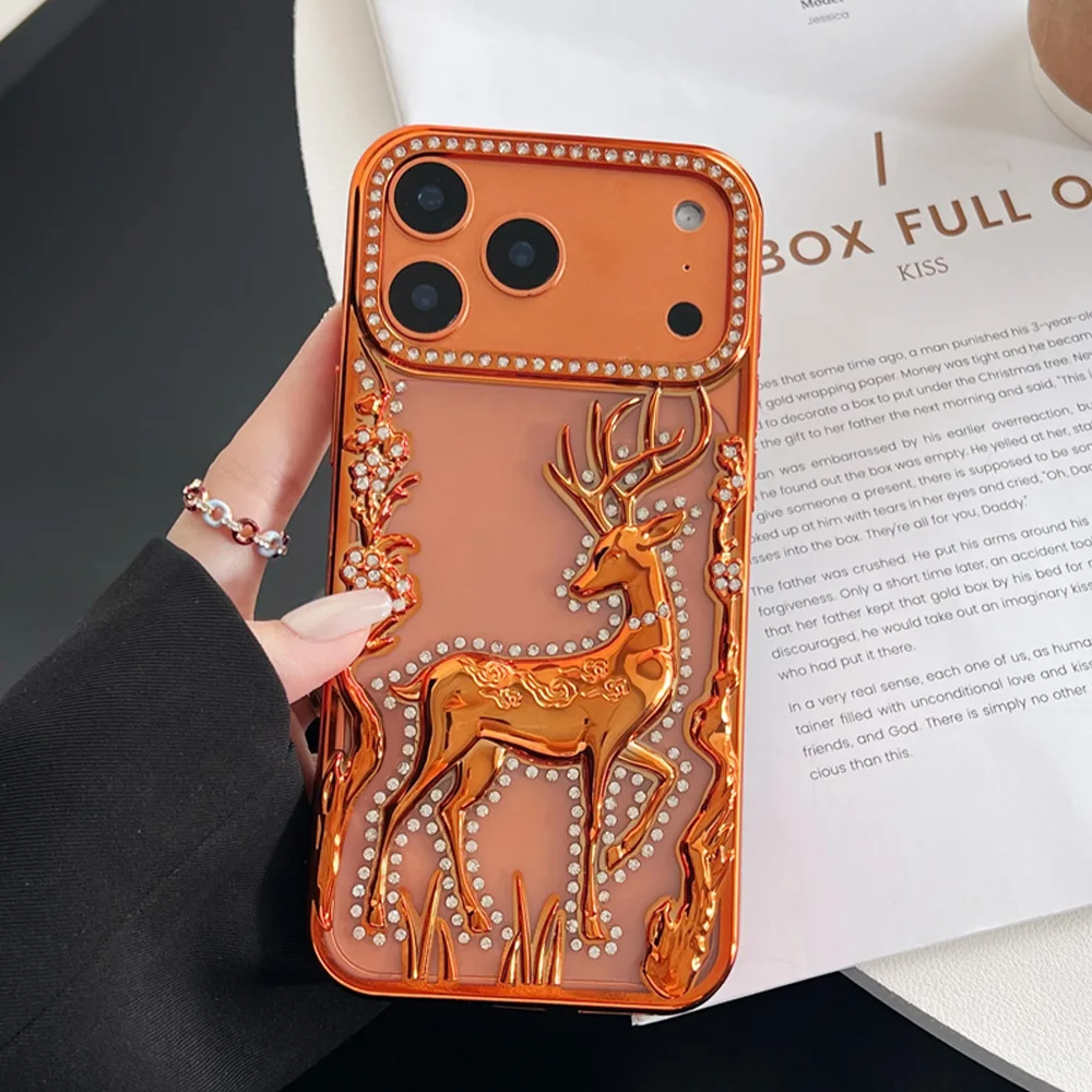 بريق حجر الراين الزهور الغزلان شفافة قضية الهاتف آيفون 17 16 15 14 13 12 برو ماكس الهواء تصفيح حماية غطاء ناعم