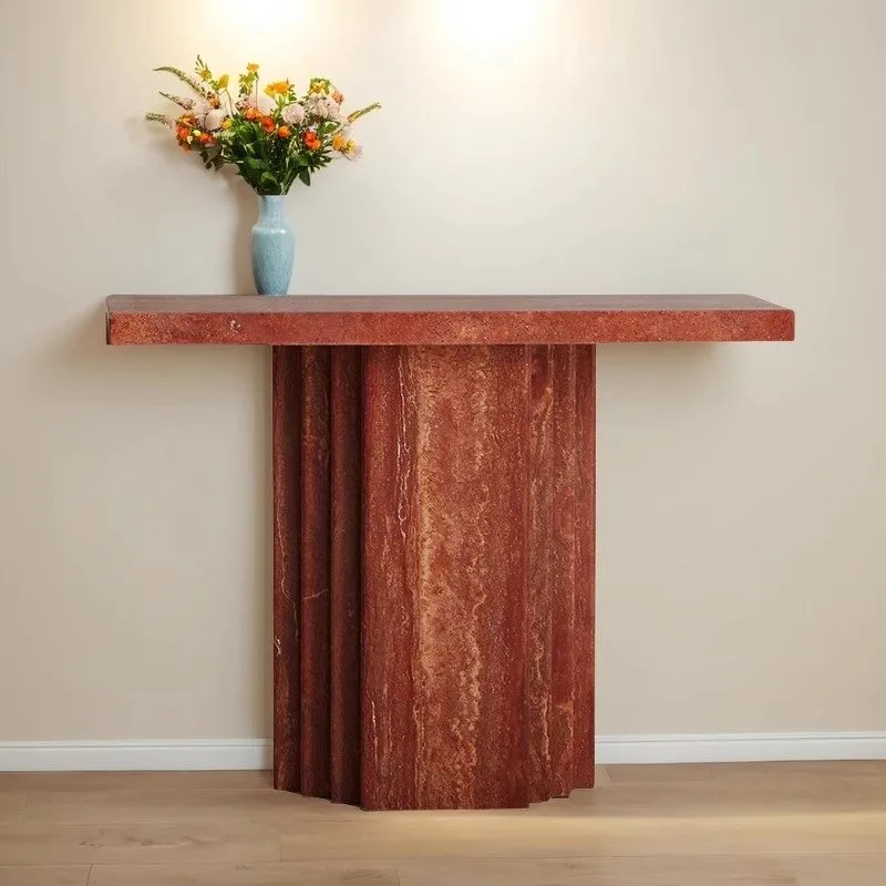 

Natural travertine, entrance table, table against the wall, long table, retro wabi-sabi style corridor, ultra-narrow entrance pl