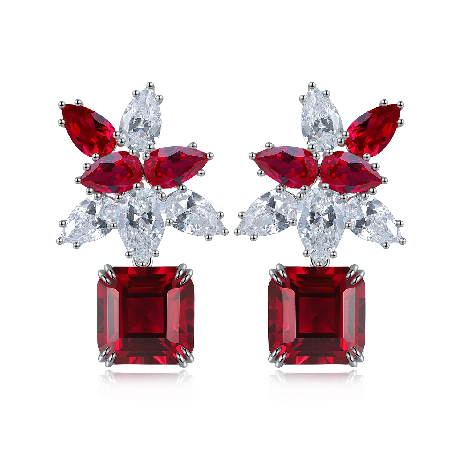 

Ruihe New Arrival 925 Silver 13.6ct Earrings Synthetic Corundum Ruby with Cubic Zirconia Earrings Jewelry for Women Party Gifts