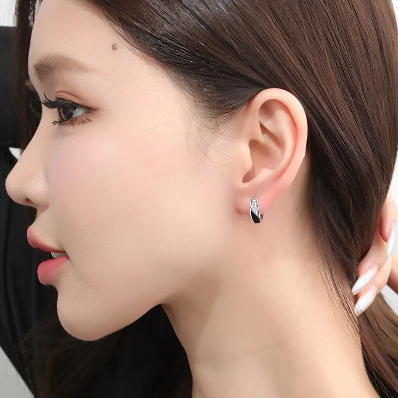 925 Sterling Silver Earrings Channel Cubic Zirconia Silver Stud Earrings for Women Sterling Silver Jewelry  ear cuff - view 2