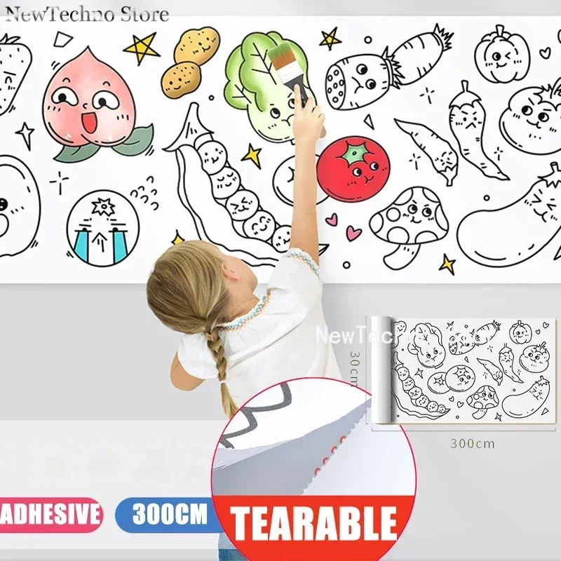 

New Coloring Paper Roll for Kid Mess Free Sticky Drawing Paper Roll for Toddler Wall Coloring Activity Stickers Set for Gift Toy