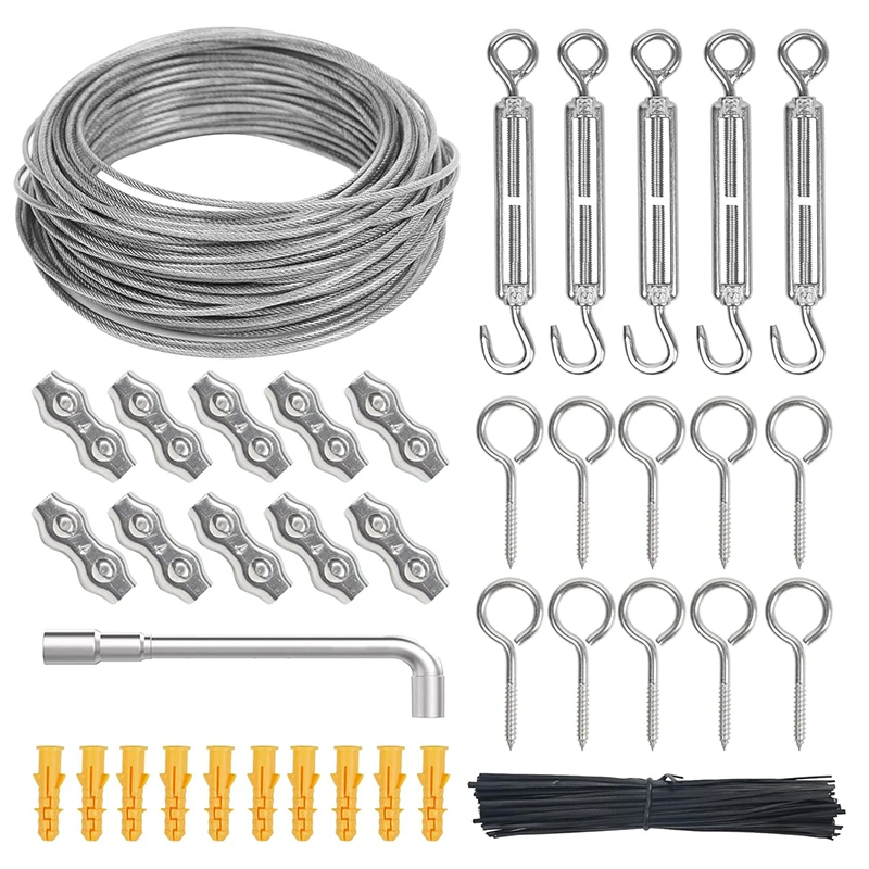 

20/30/50M Stainless Steel Wire Rope PVC Coated Guardrail Safety Rope Clothesline Canopy Suspension 3mm Kit Cable Set