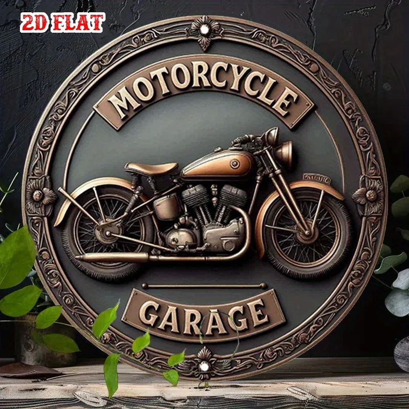 Classic Motorcycle Garage Decor Round Tin Sign, 1pc 2D Flat Vintage Motorbike Metal Plaque, 20x20 Workshop Wall Decor