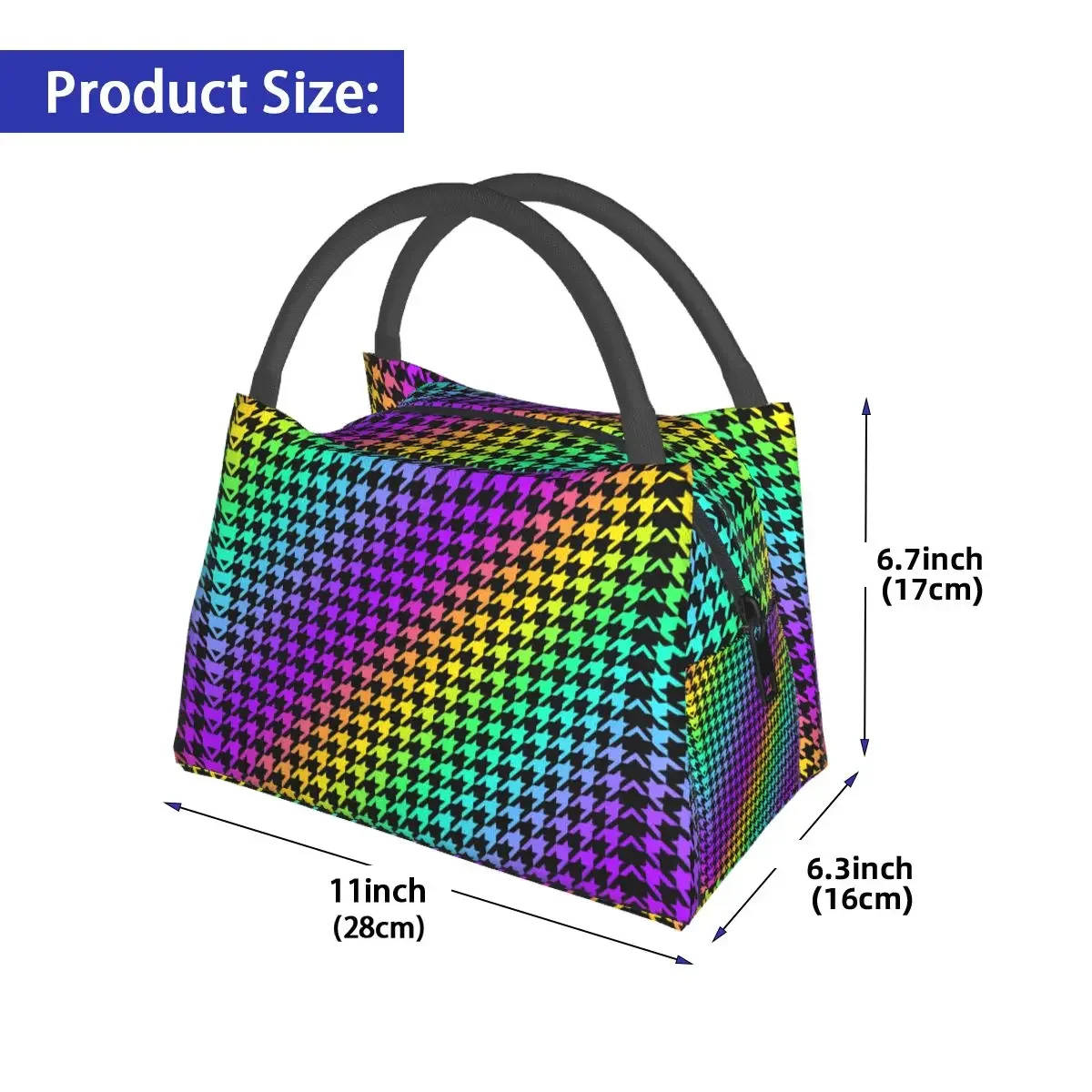 Houndstooth Plaid Lunch Bag Geometric Print Funny Lunch Box Office Portable Thermal Lunch Bags Custom Cooler Bag