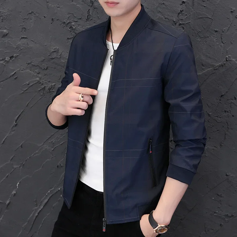Spring Autumn Men Coat Long Sleeve Zipper Bomber Jacket Slim Windbreaker Collar Motorcycle Jacket Korean Fashion Coats