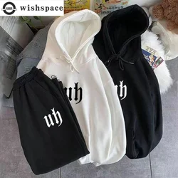 Creative Letter Print Loose Hoodie Casual Pants Two-piece Set Fashionable Women's Sports Suit Running Tracksuits Coat