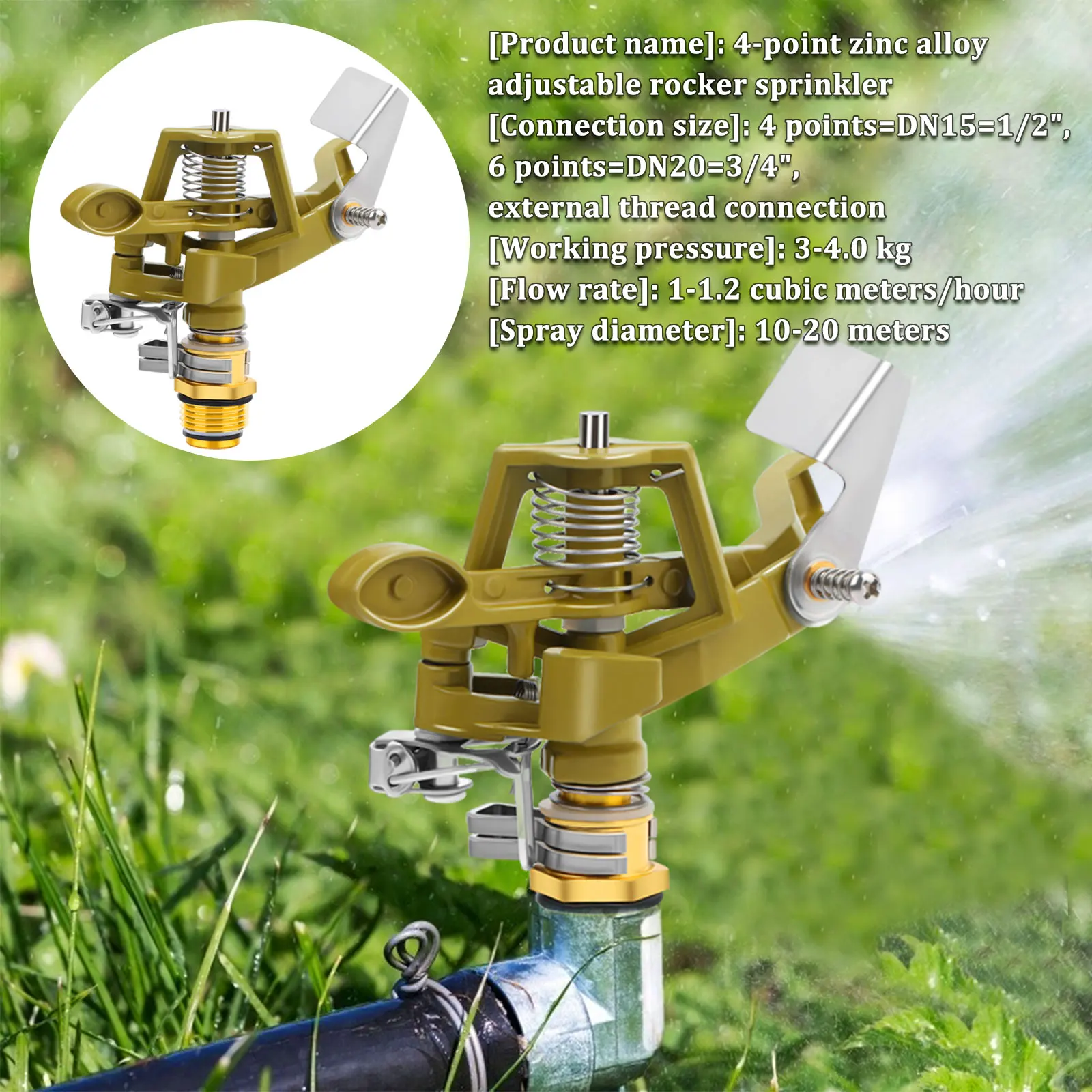 

.1Pc Brass Impact Sprinkler, Heavy Duty Sprinkler Head with Nozzles,.