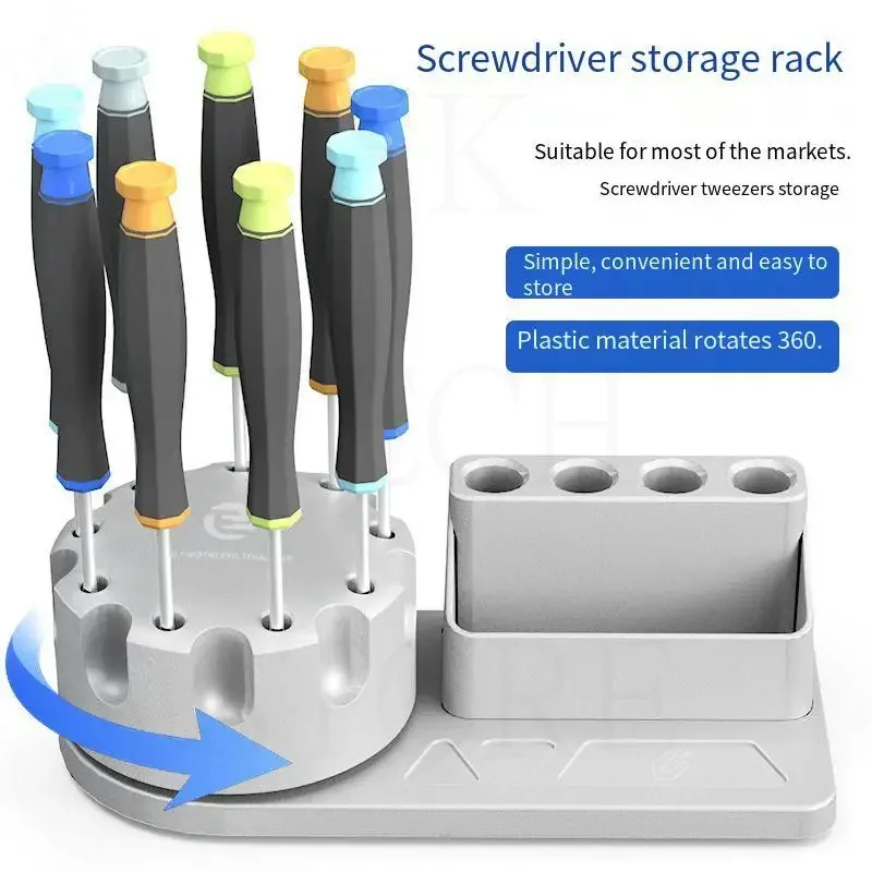 Imagem -06 - Alumínio Alloy Desktop Storage Box 360 ° Base Rotativa Chave de Fenda Pinça Suporte de Montagem Telefone Tablet Pad Peças Repair Rack