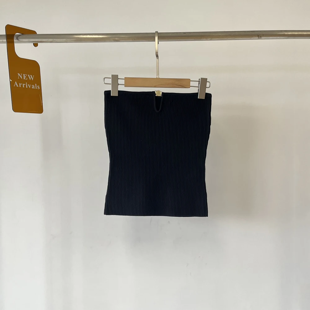 2024 Spring / Summer New Women Tank Top Y2k Metal Button Decoration Strapless Knit Chest Top Pit Stripe Stretch Slimming Shirt