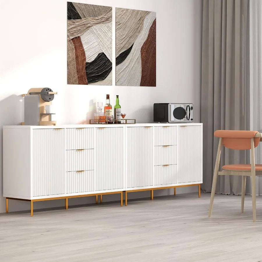 خزانة بوفيه جانبية مخددة حديثة 47 طاولة بوفيه مع مساحة تخزين مع بابين و3 أدراج ورف قابل للتعديل لبار القهوة كابي #4