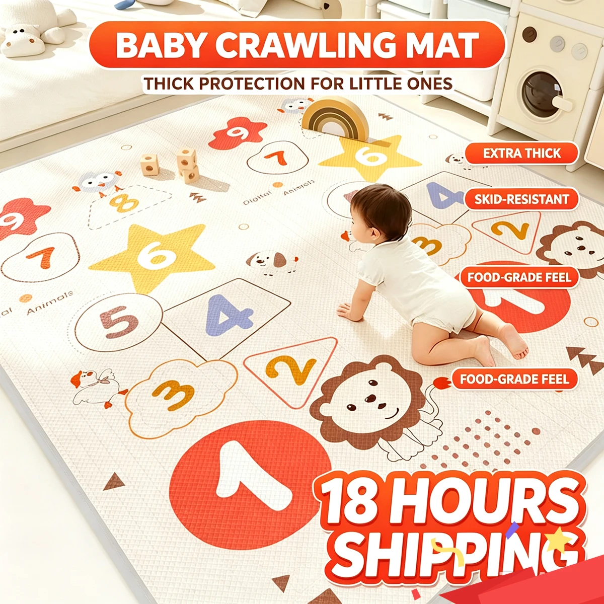 Cartoon Pattern Baby Crawling Mat Foldable Waterproof Non‑Slip XPE Soft Kids Activity Play Mat Portable Floor Game Rug Carpet