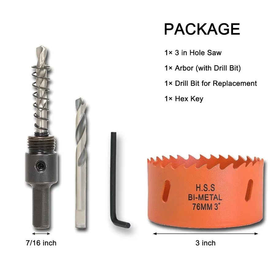 3 inch Hole Saw with Arbor for Metal Wood Plastic 76mm BiMetal Hole Cutter for Various DIY Projects with Smooth and Flat Drilli