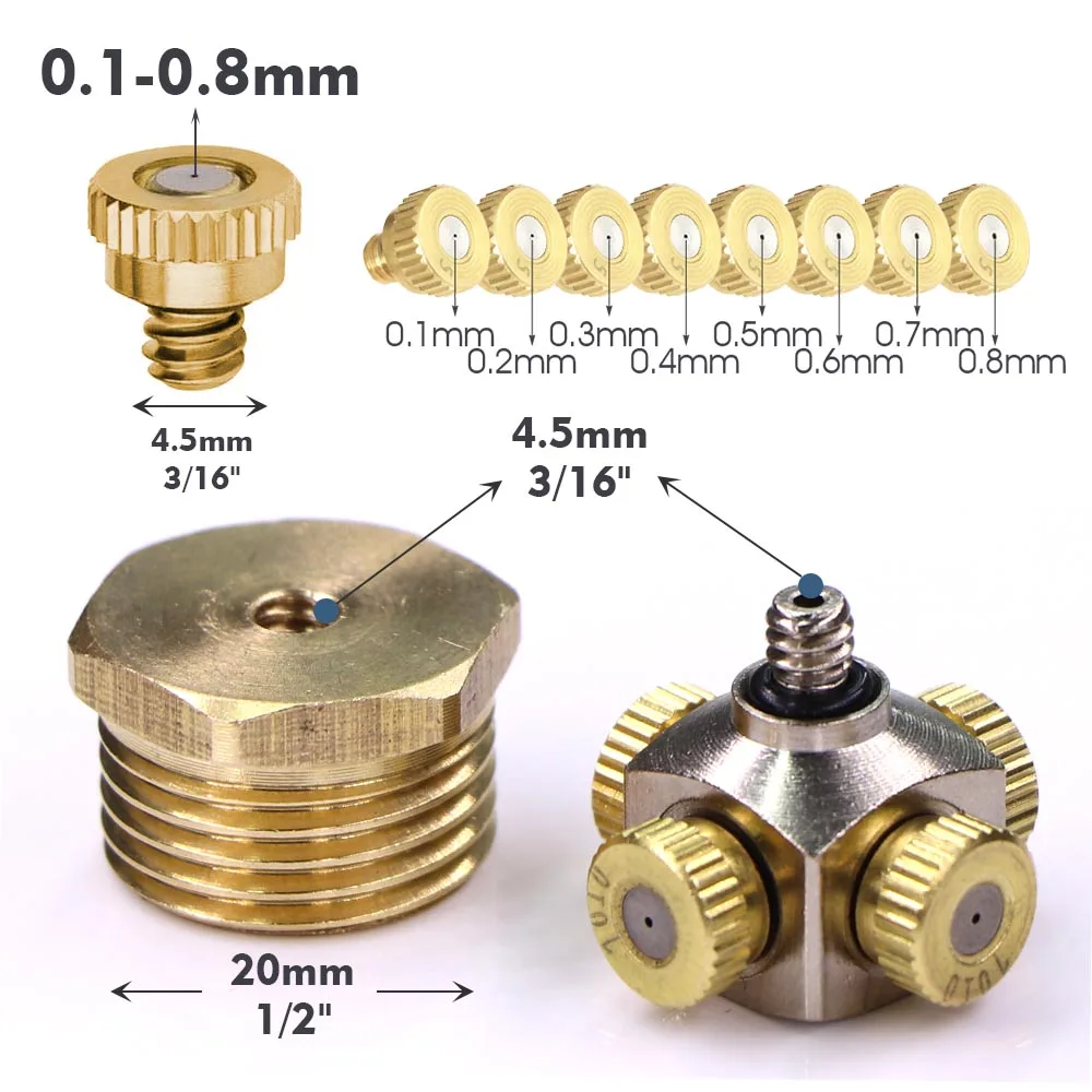 4-hole 0.1-1.0mm Atomizer Sprayer Misting Nozzle 1/2\