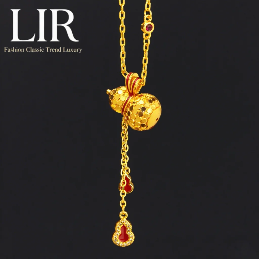 

LIR Hammered Plating Gourd Pendant Necklace: 3D Lucky Design, Fadeless, Sparkling, Trendy Women's Jewelry