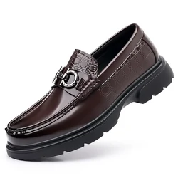 Men Brand Shoes Black Brown Platform Loafers Casual Leather Men Slip-On Dress Shoes Fashion Man Moccasins Business Oxford Shoes